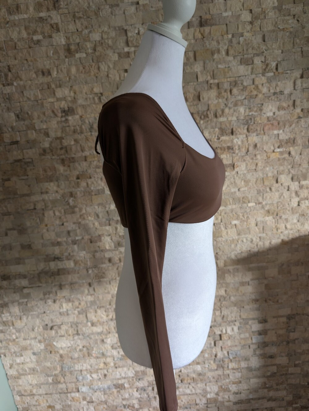 Chocolate Brown Club Core Long Sleeve Cropped Bustier Top Tie Back Sexy Sz S Pet image 2
